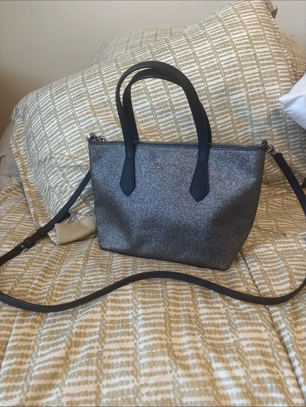 kate spade Gunmetal Glitter Small Shoulder Tote